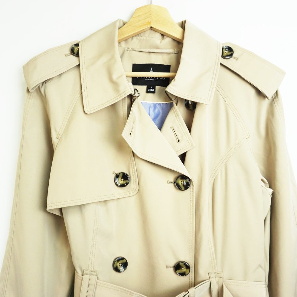 NWT London Fog Double Breasted Trench Coat Stone L - Picture 6 of 9